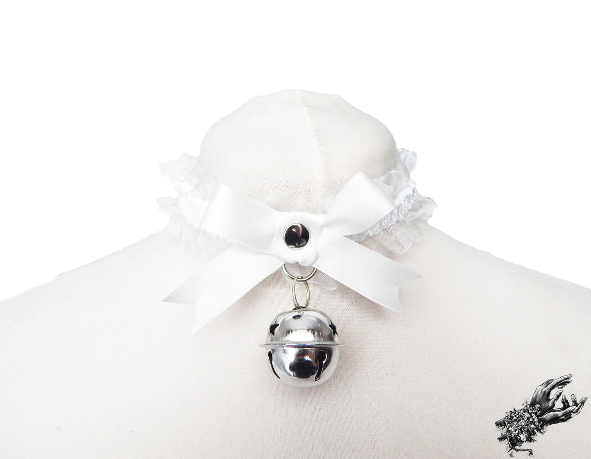White Ruffled Bell 2-in-1 Choker/Garter - White Lace Collar