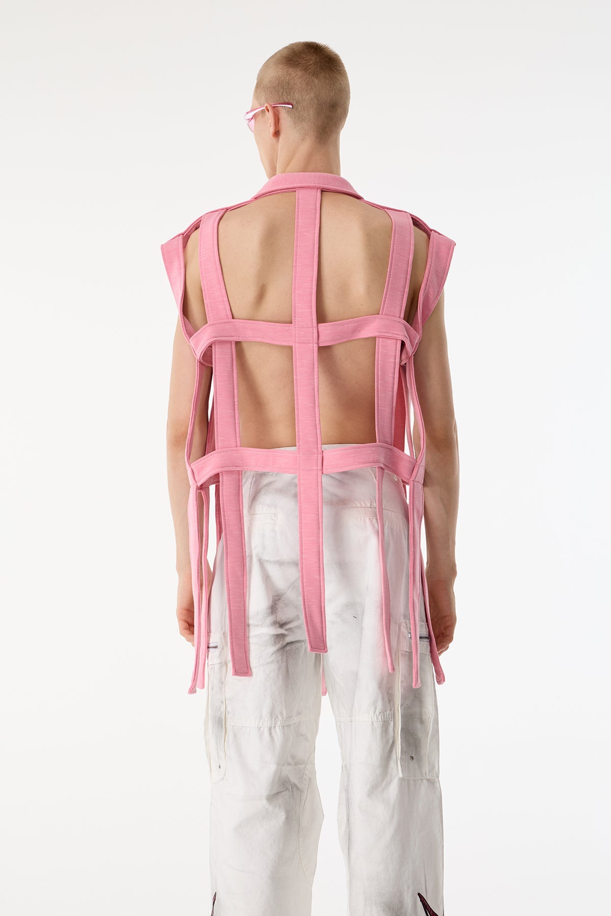 Dark Mesh Sleeveless Cutout Shirts Pink