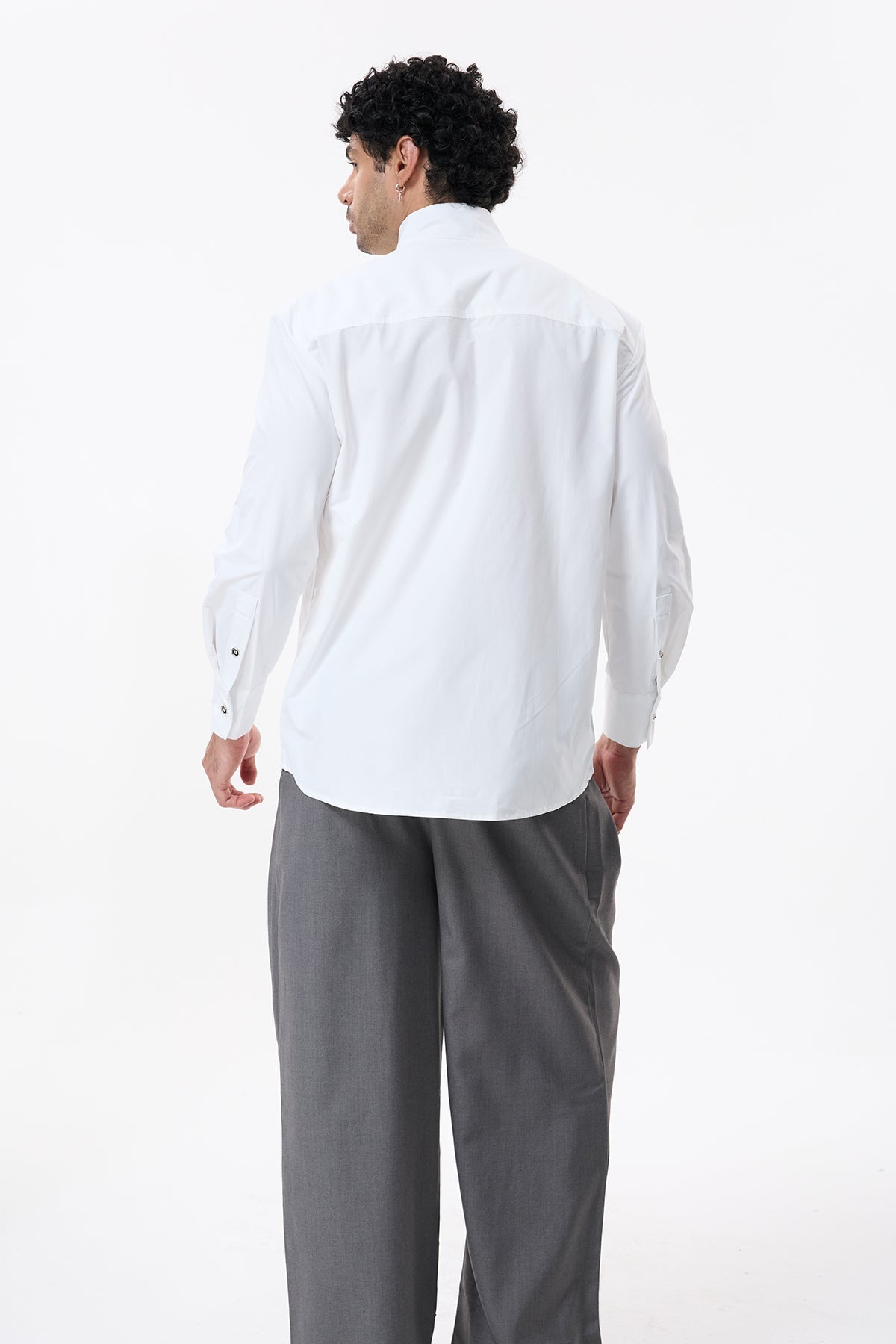 Dark Thread Cutout Long Sleeve Shirt White