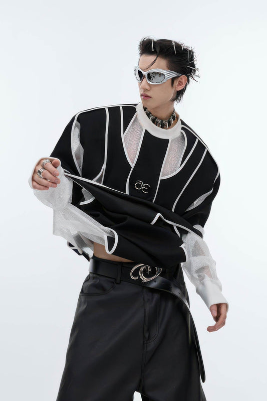 Deconstructed Split Hoodie - Heavyweight Metal Trim with Shoulder Pads