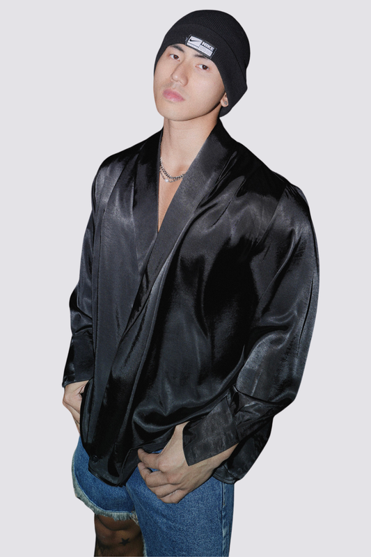 Deep Neutral Silky Long Sleeve Shirt Black