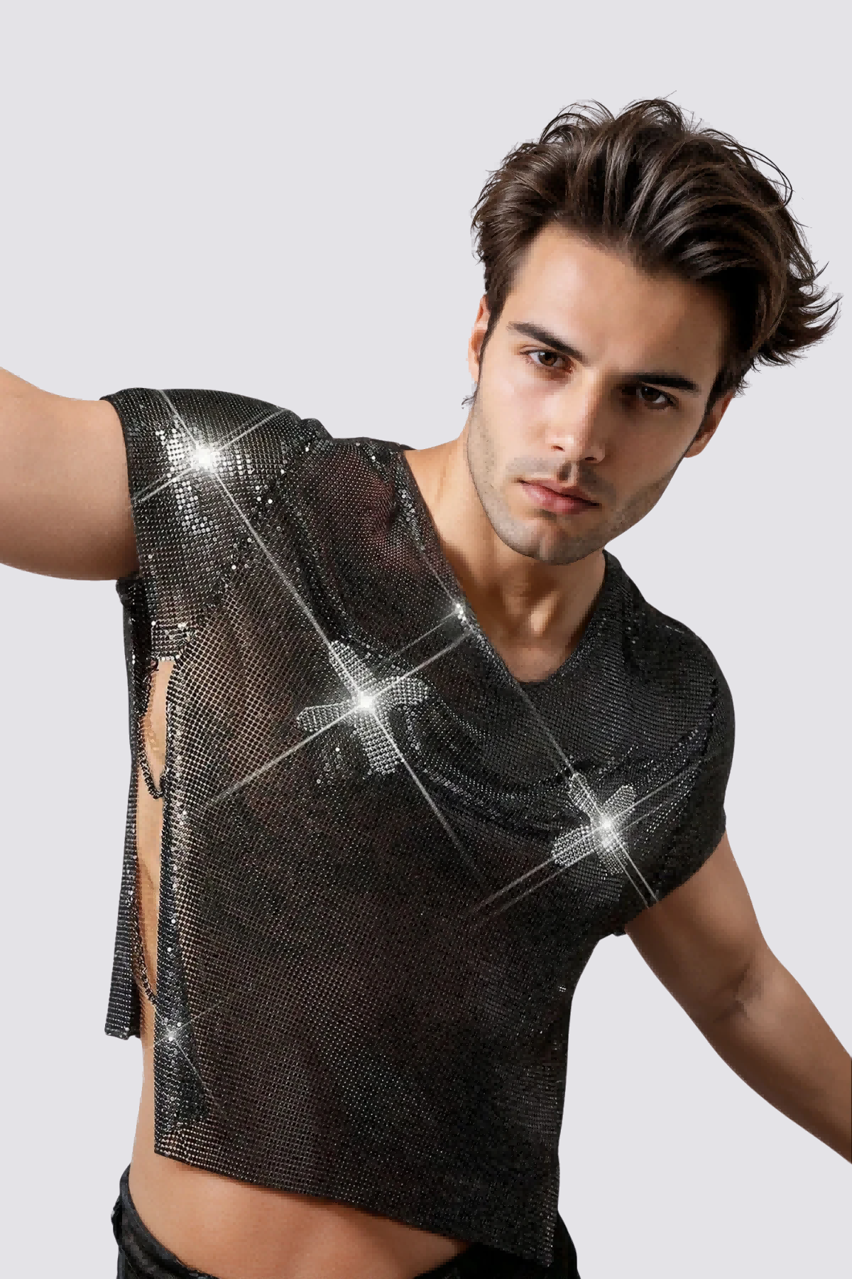Diamond Beam Sequin Cutout Top