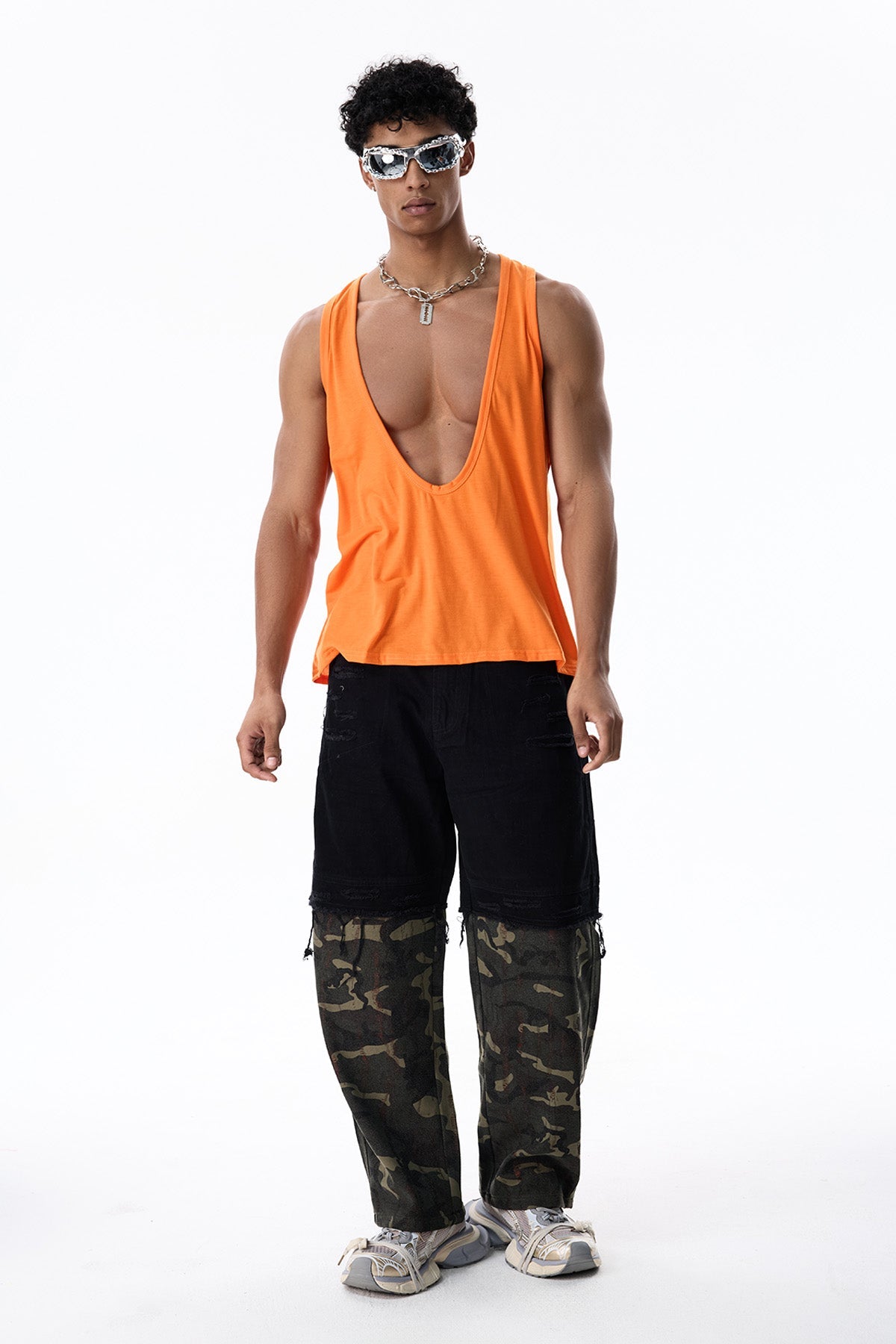 Eclipse Sheet V Neck Top Orange
