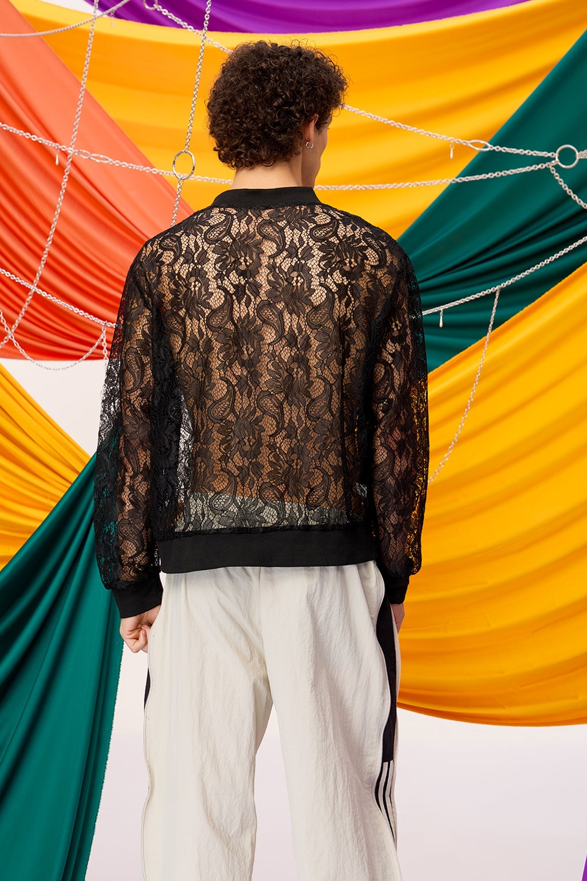 Fade Contour Lace Zipper Jacket Black