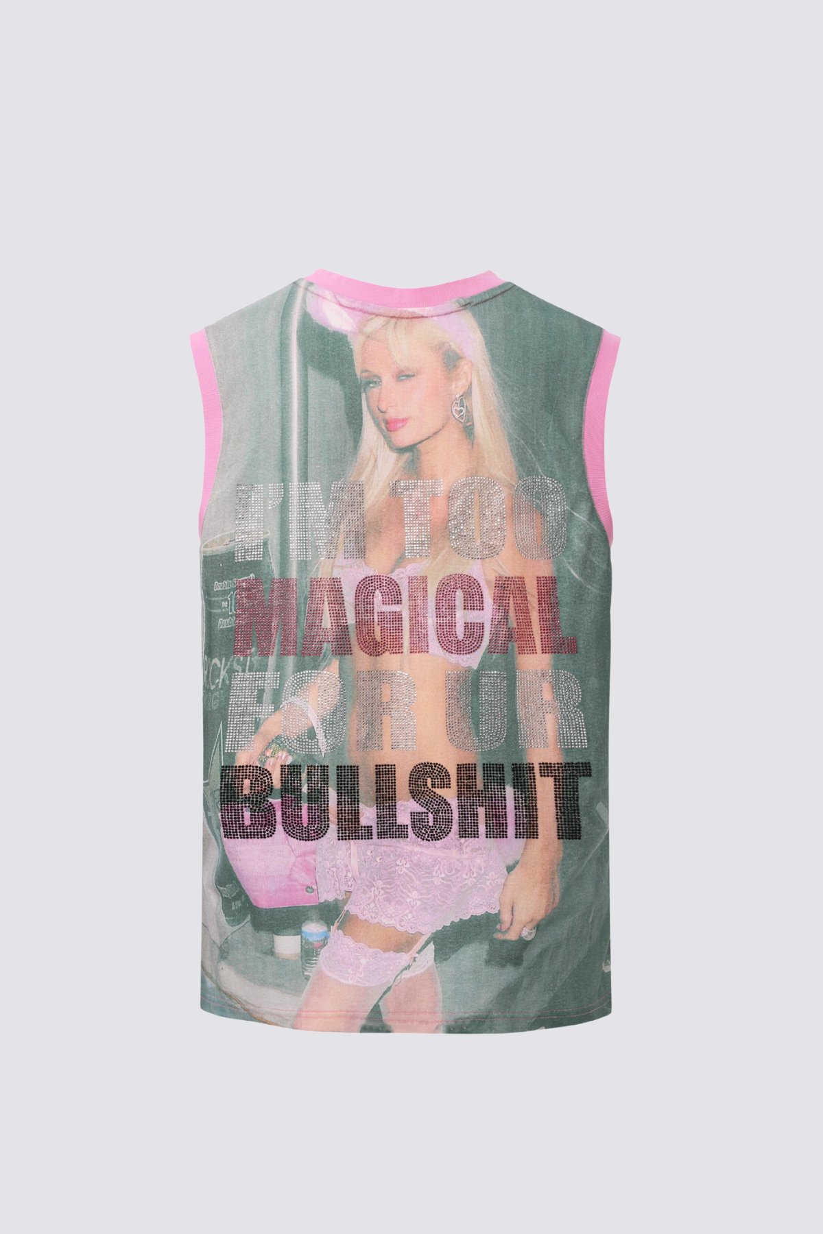 Faint Symbol Sleeveless Rhinestone Print Top