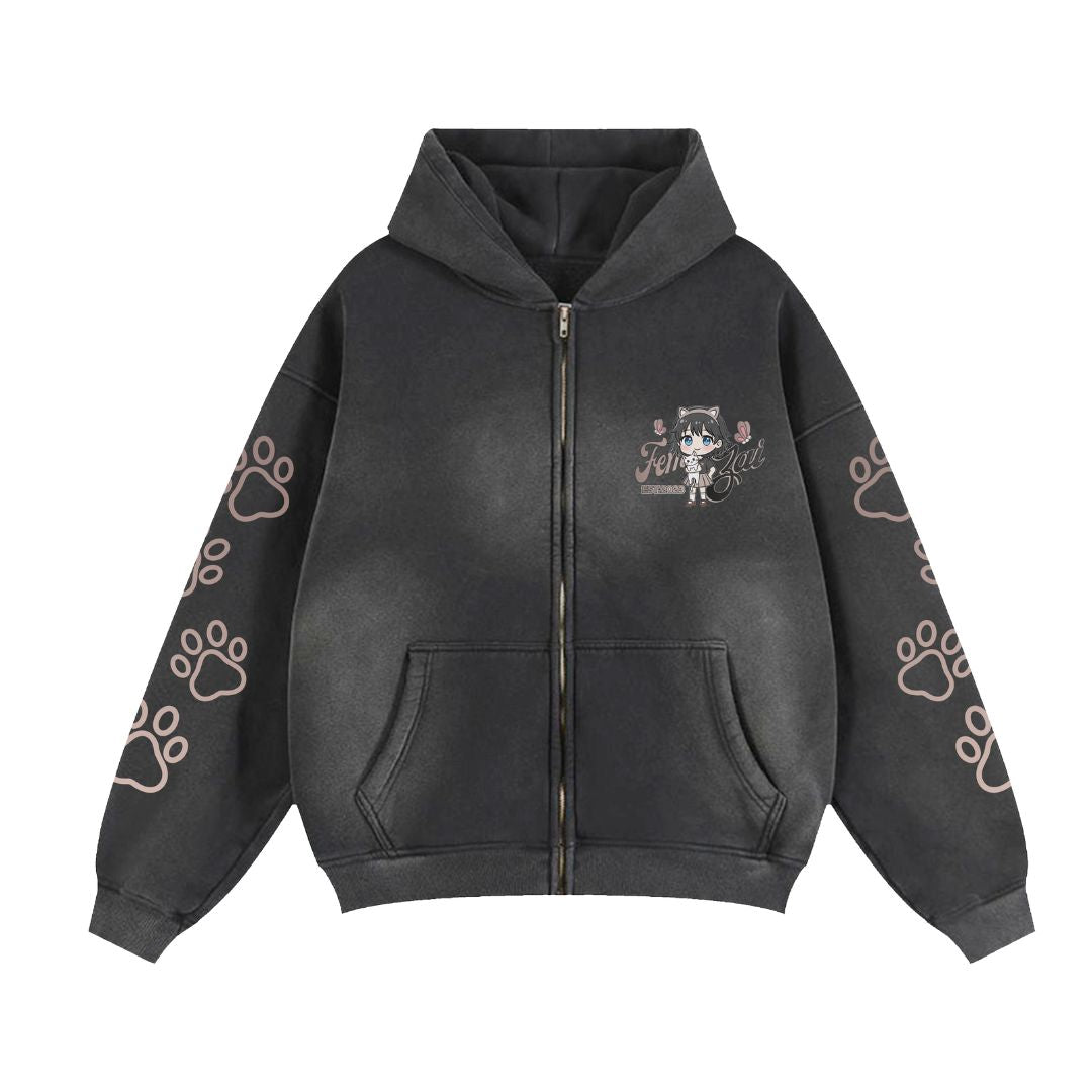 Femzai® Premium Cotton Oversized Rust Mirage Zip Hoodie