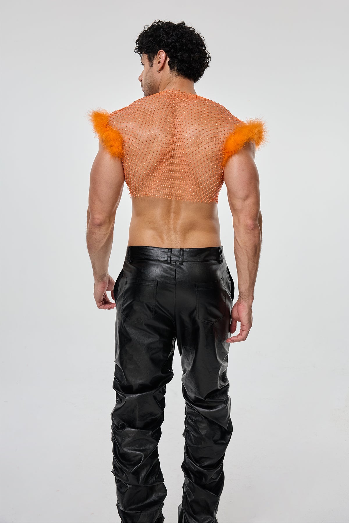 Flash Rise Cutout Feather Crop Top Orange