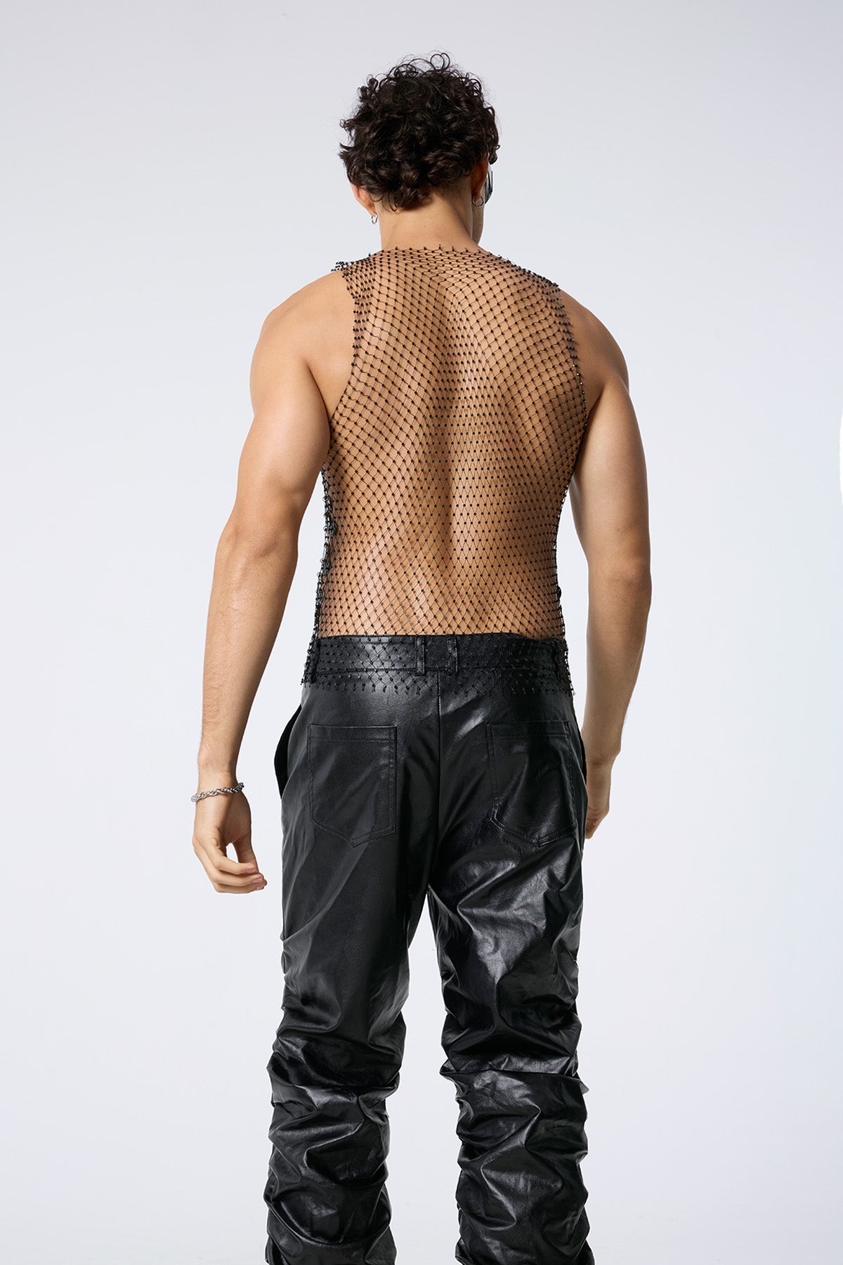 Flash Shine Sequin Rhinestone Mesh Top Black