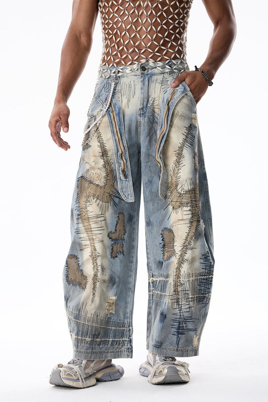 Flow Pulse Embroidered Wide Leg Jeans