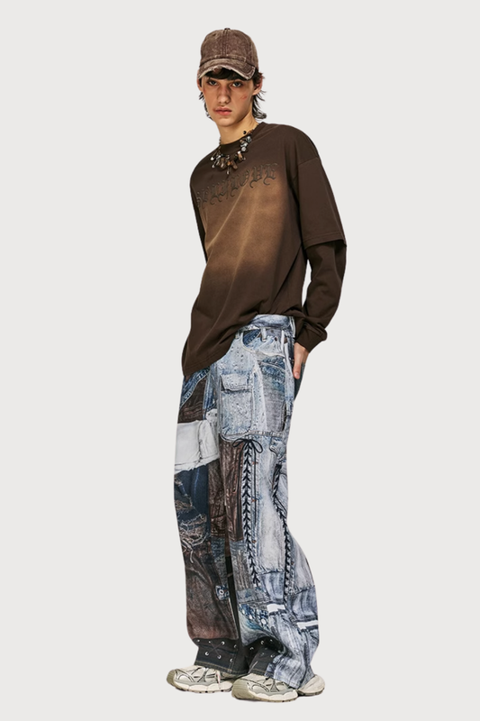 Ghost Fringe Print Straight Jeans