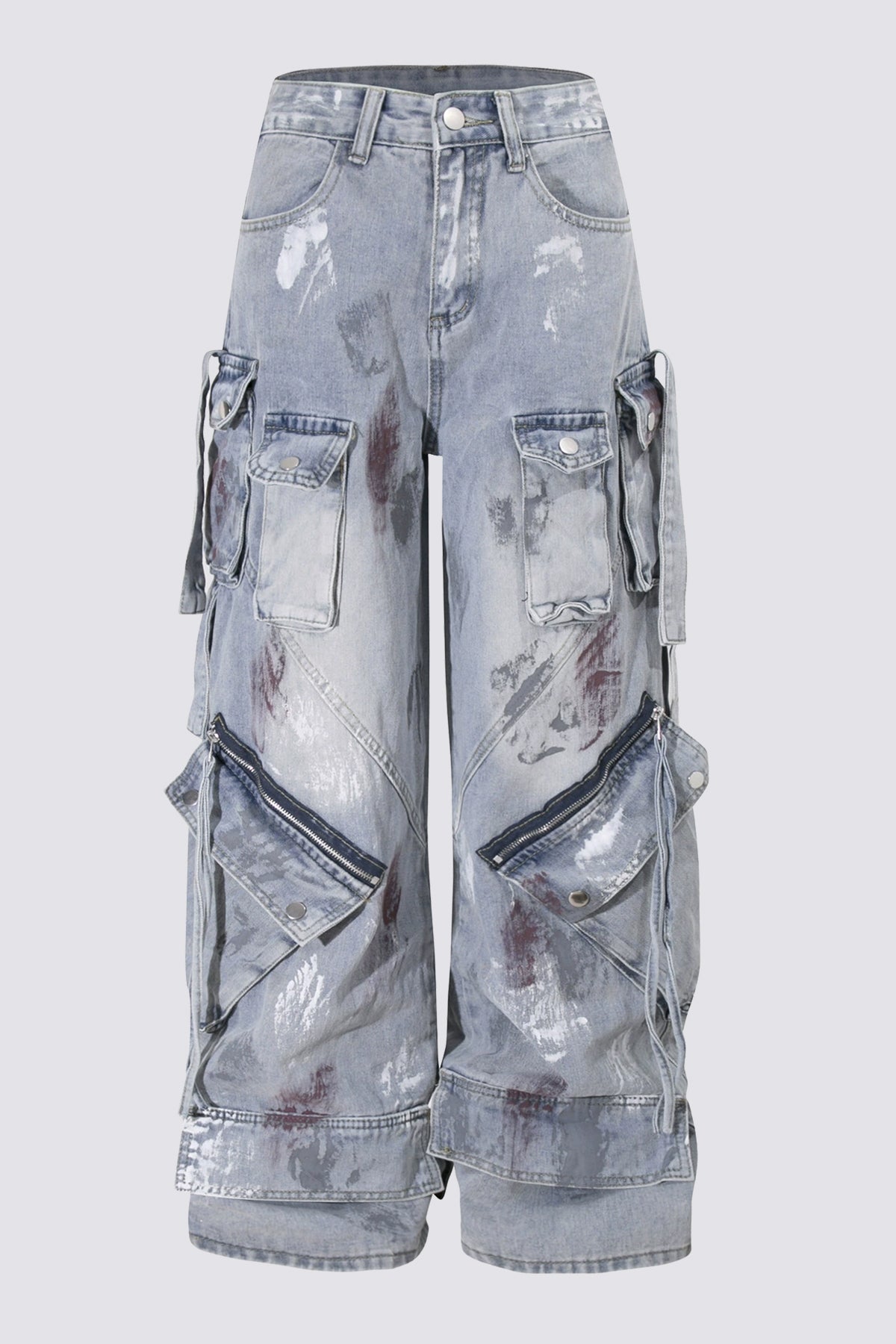Grid Thread Straight Jeans Blue
