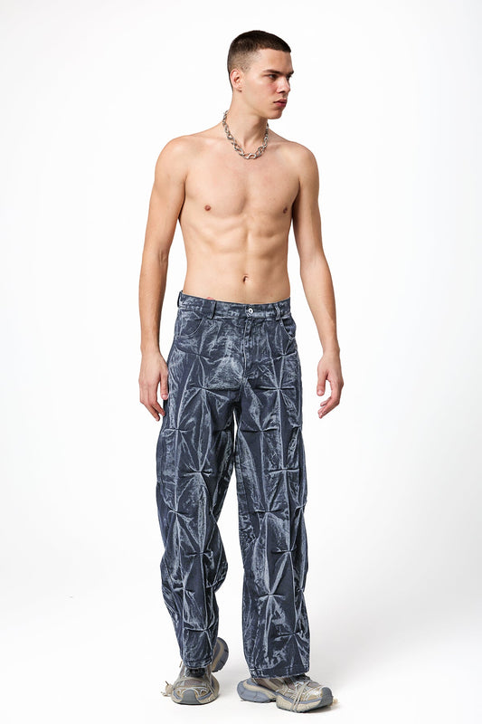 Highway Dust Bleach Dye Pleated Denim Pants