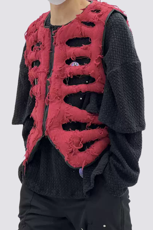 Hollow Layer Cutout Vest Red