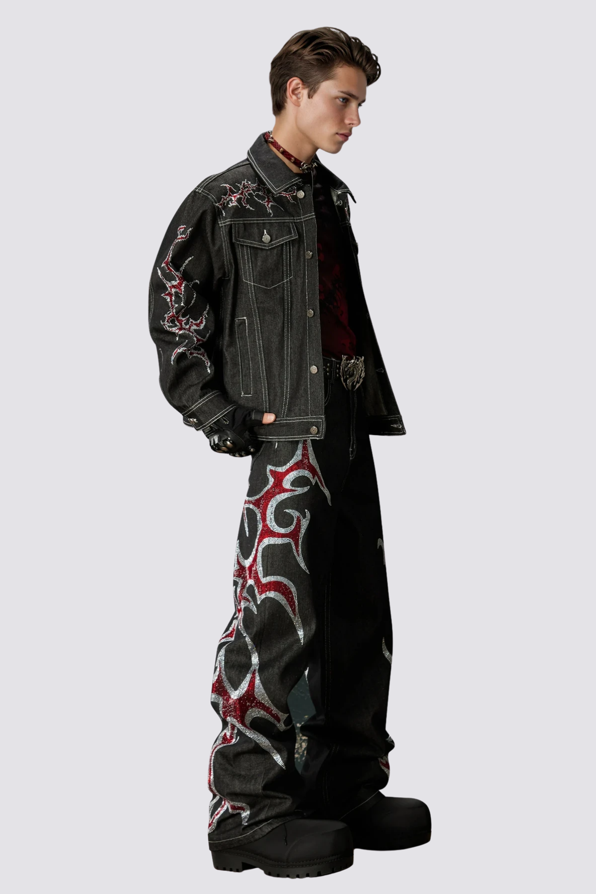 Hype Stitch Rhinestone Straight Jeans