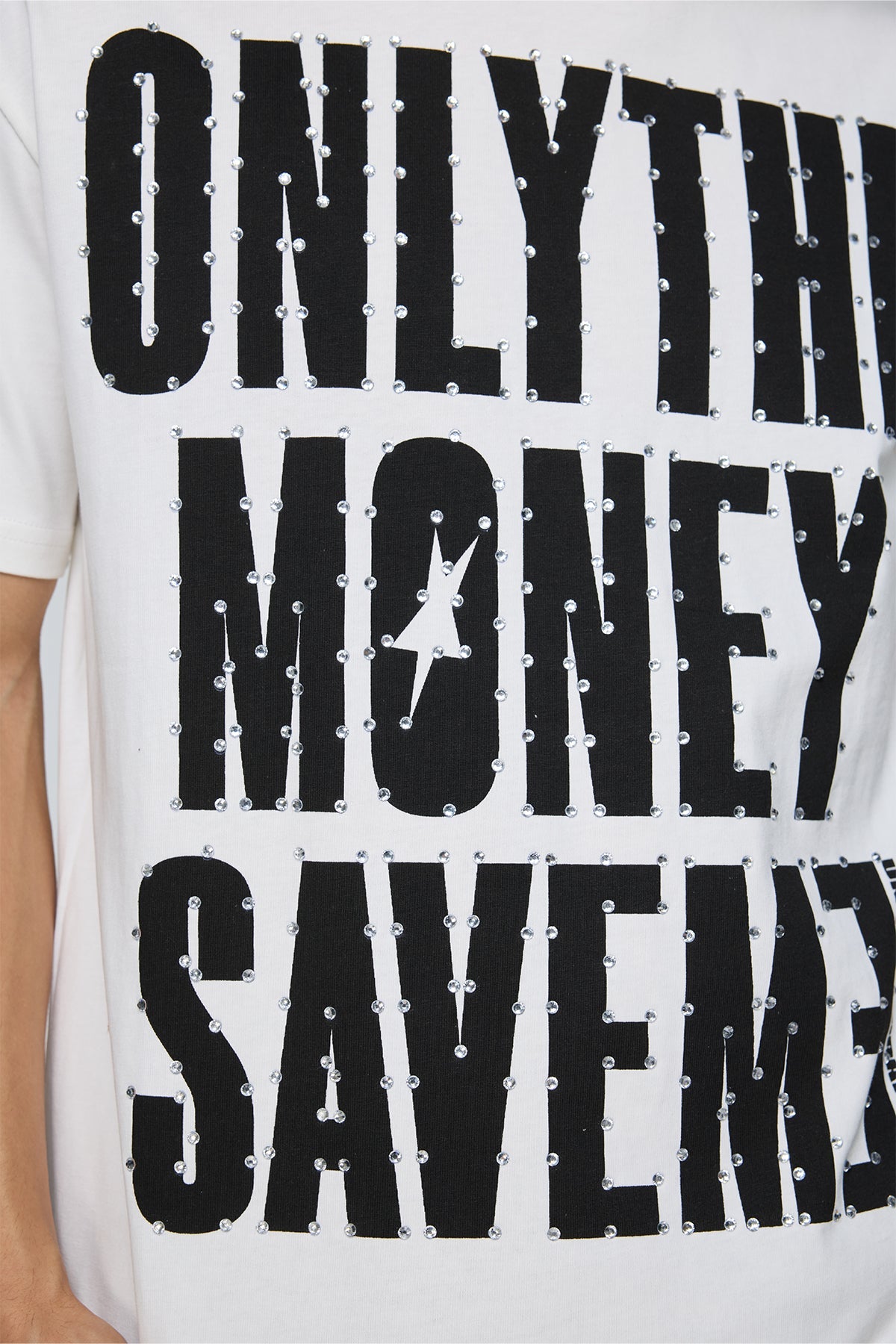 Iron Script Print Rhinestone T-Shirt