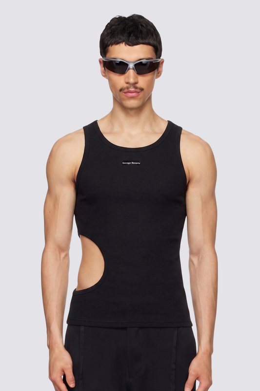 Iron Void Cutout Tank Top Black