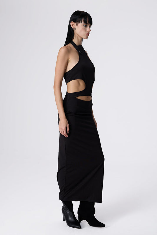 Jet Motion Halter Neck Cutout Maxi Dress