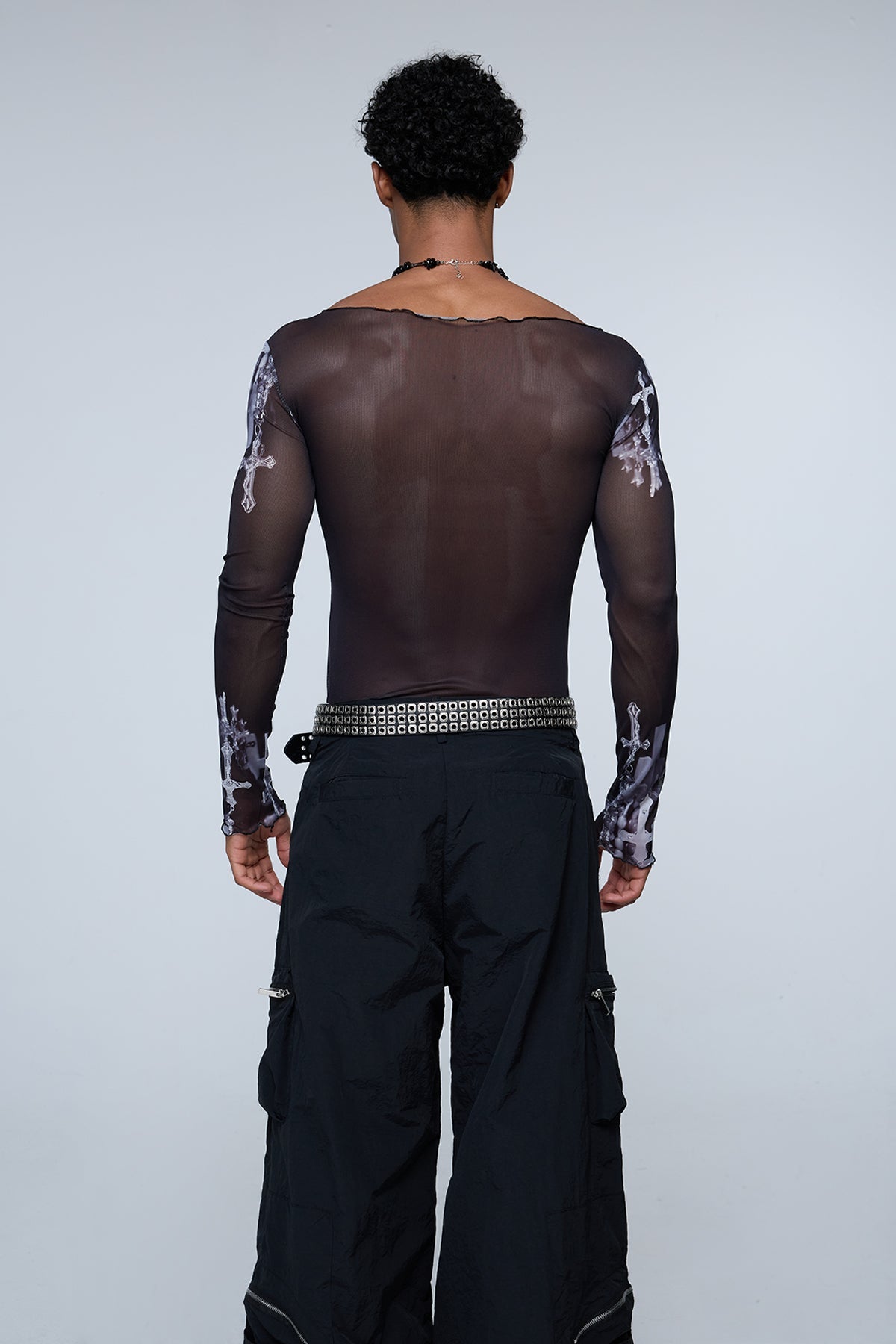 Kinetic Chaos Mesh Punk Print Top