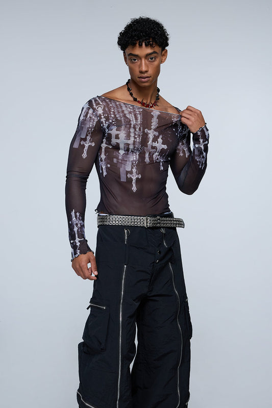 Kinetic Chaos Mesh Punk Print Top