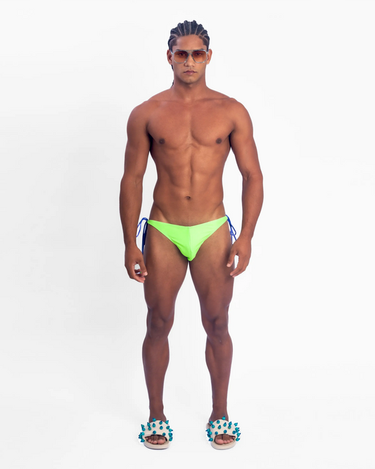 Beaded Side-Tie Mens Swim Thong - Lime Green
