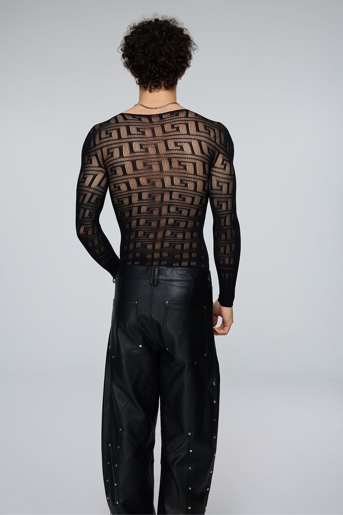 Light Diffusion Fishnet Long Sleeve Top Black