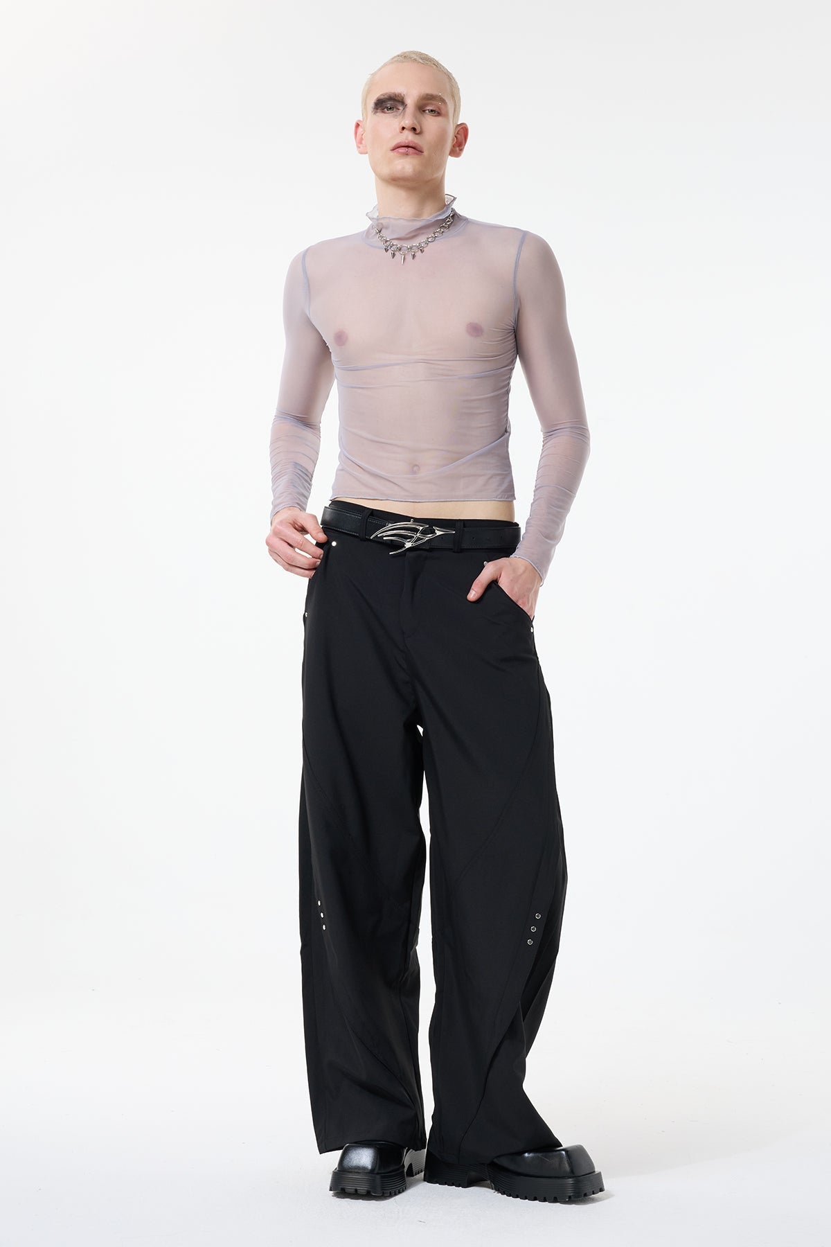 Light Trace Long Sleeve Mesh Top Grey