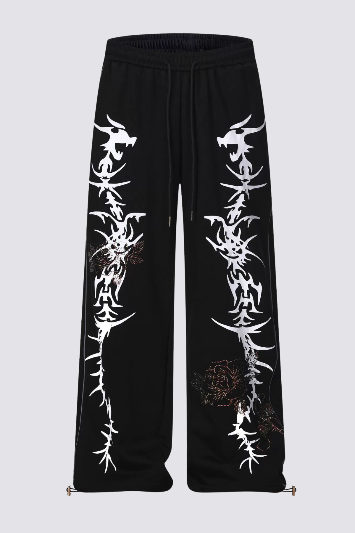 Light Transit Thorn Print Rhinestone Straight Pants Black