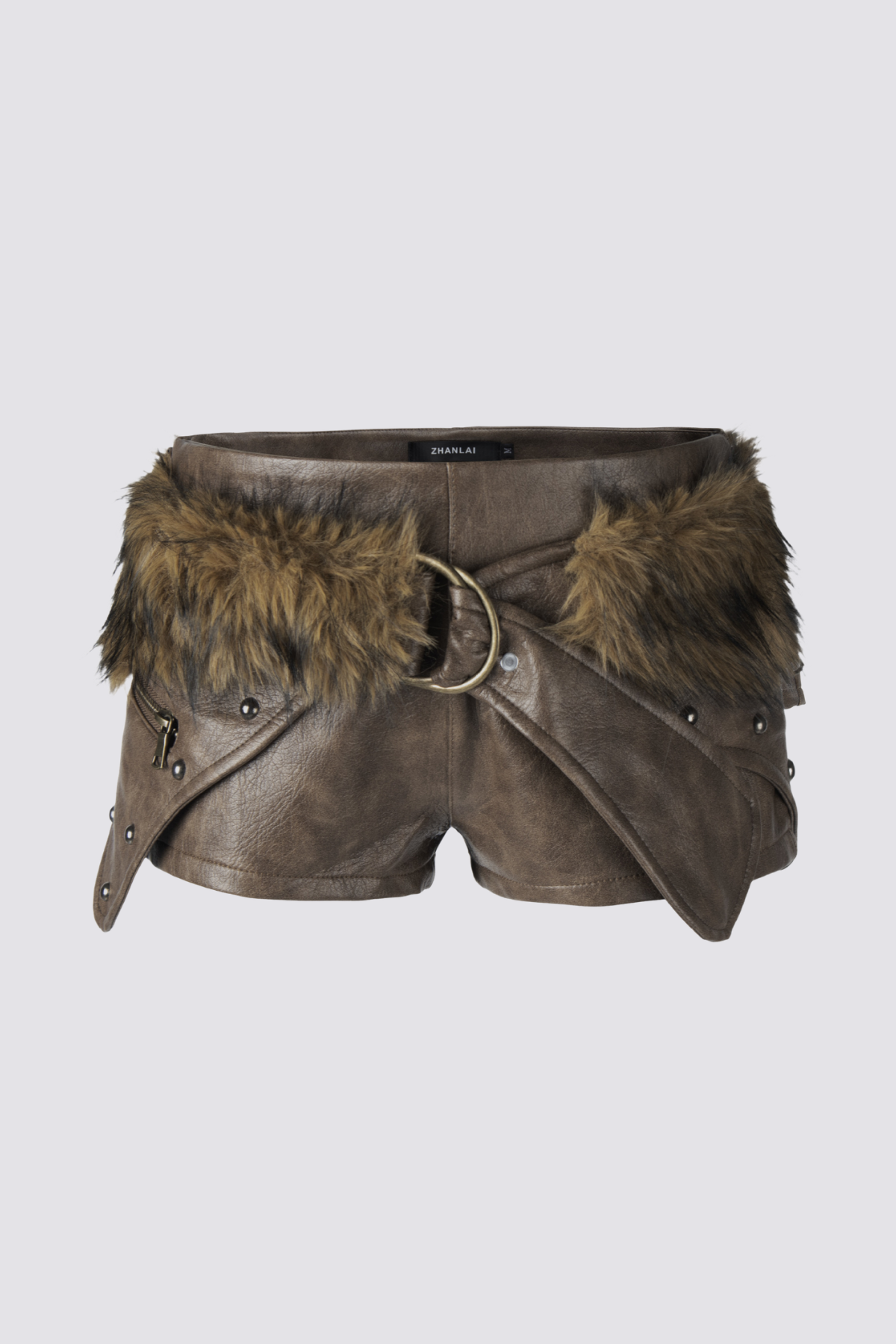 Linear Skin Faux Fur Leather Shorts