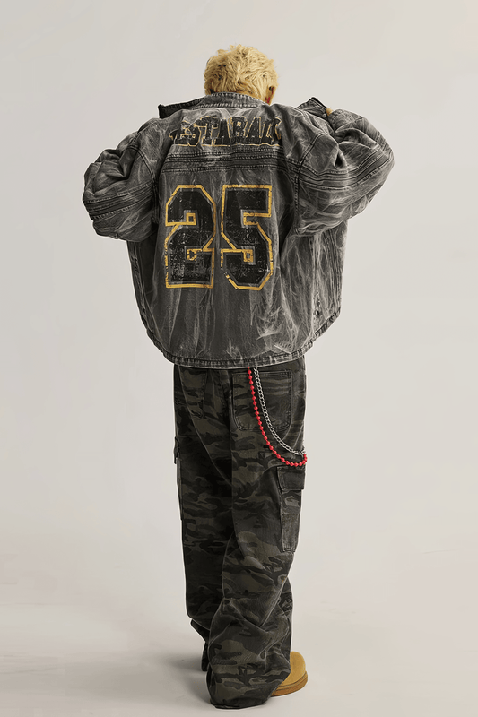 Winter Loose Graffiti Denim Jacket – Distressed & Motorcycle Style