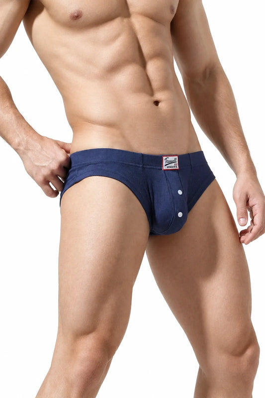 Men's Ribbed Briefs - Breathable Solid Color Underwear