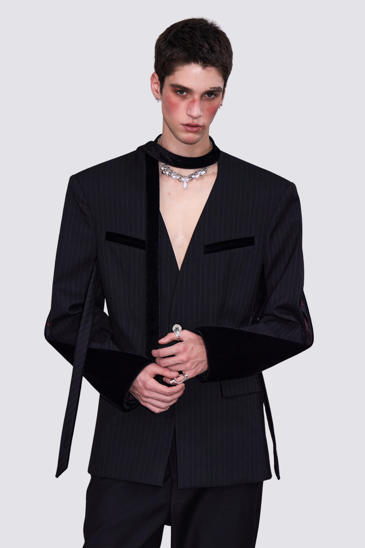 Night Thread V Neck Stripe Long Sleeve Jacket
