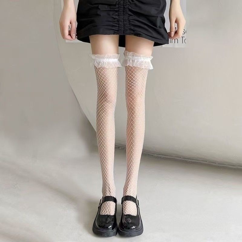 Lace Trim Fishnet Stockings