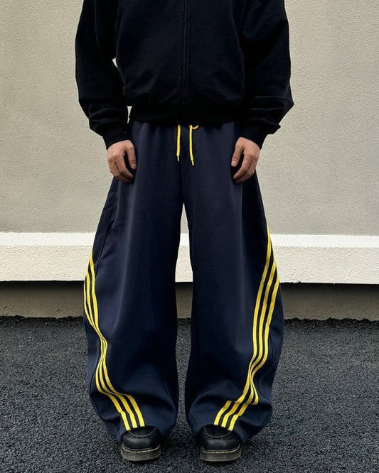 Wide-Leg Athletic Track Pants with Striped Design