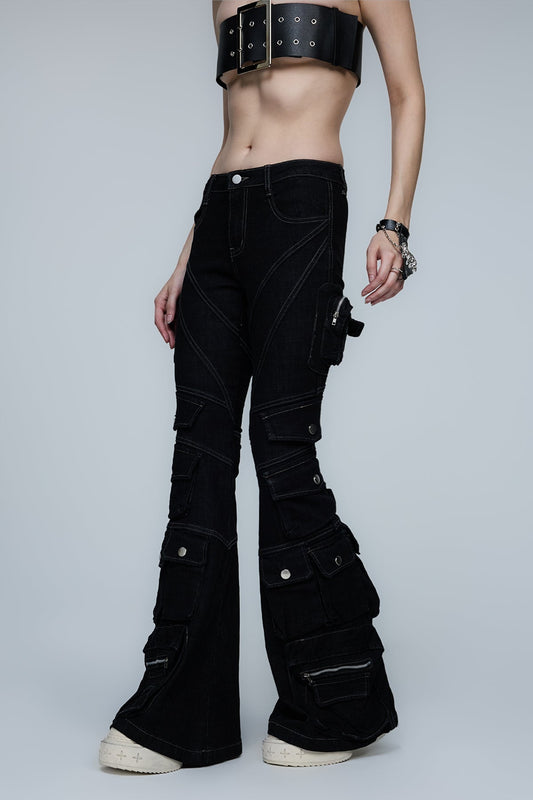 Obsidian Denim Bootcut Cargo Jeans