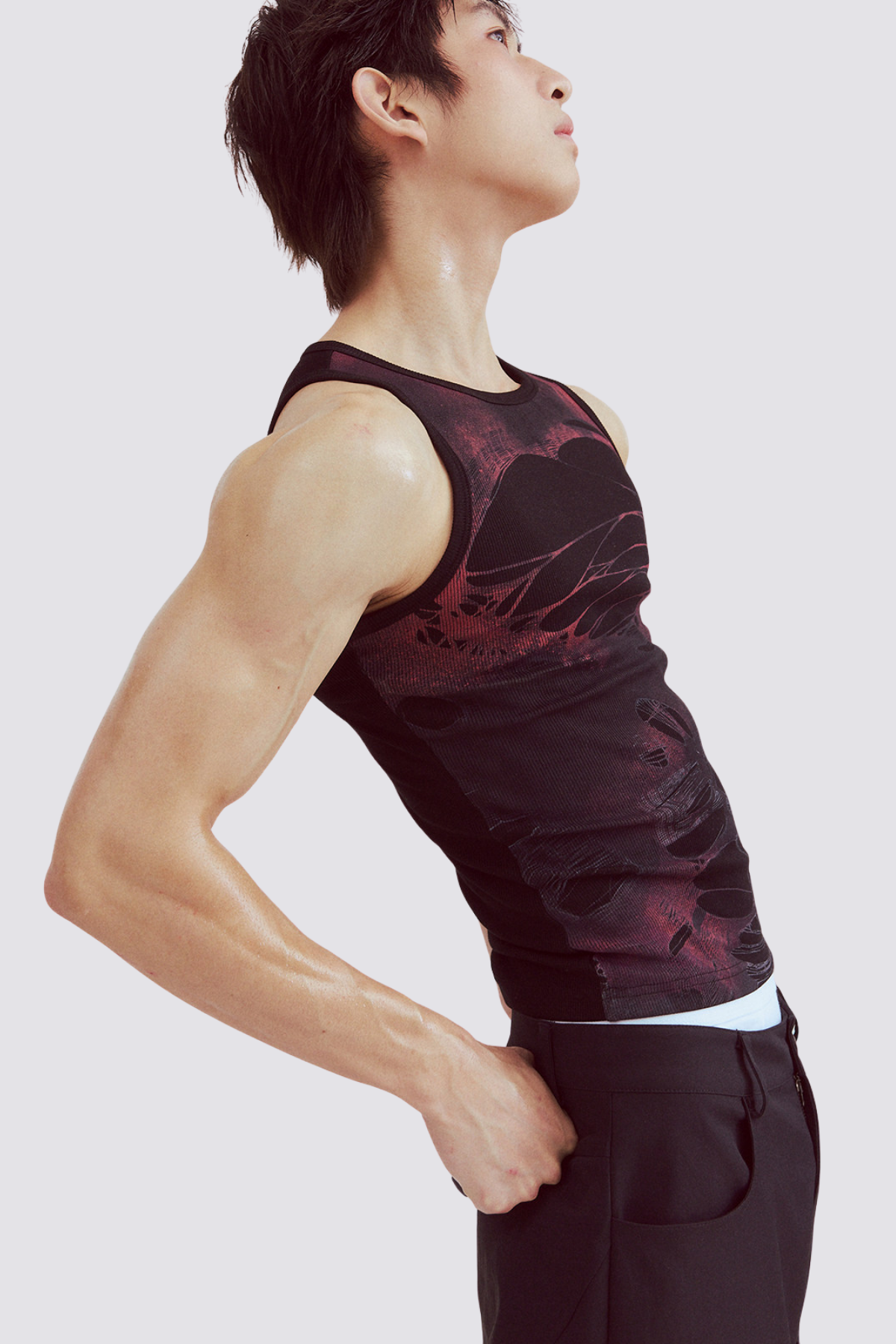 Pale Line Print Tank Top Wine