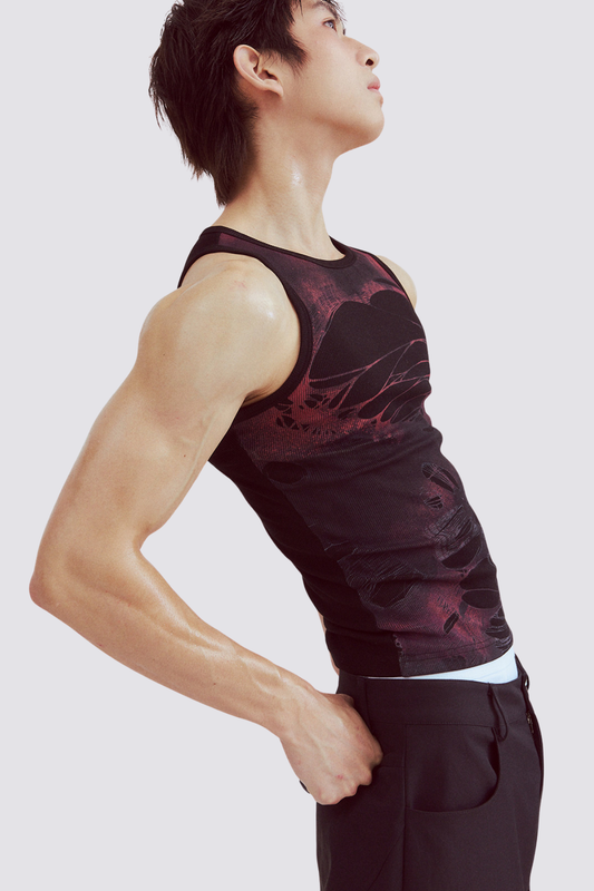 Pale Line Print Tank Top Wine