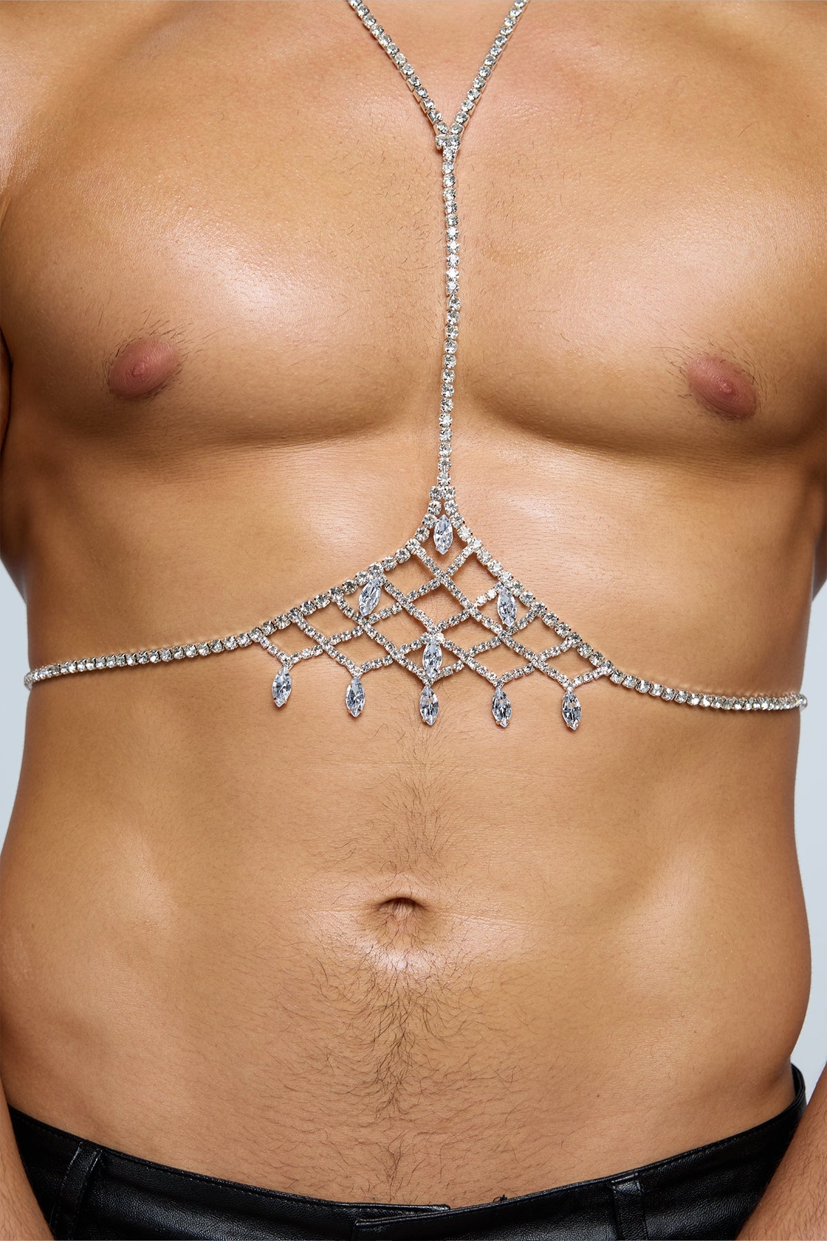 Polished Alloy Rhinestone Chest Chain
