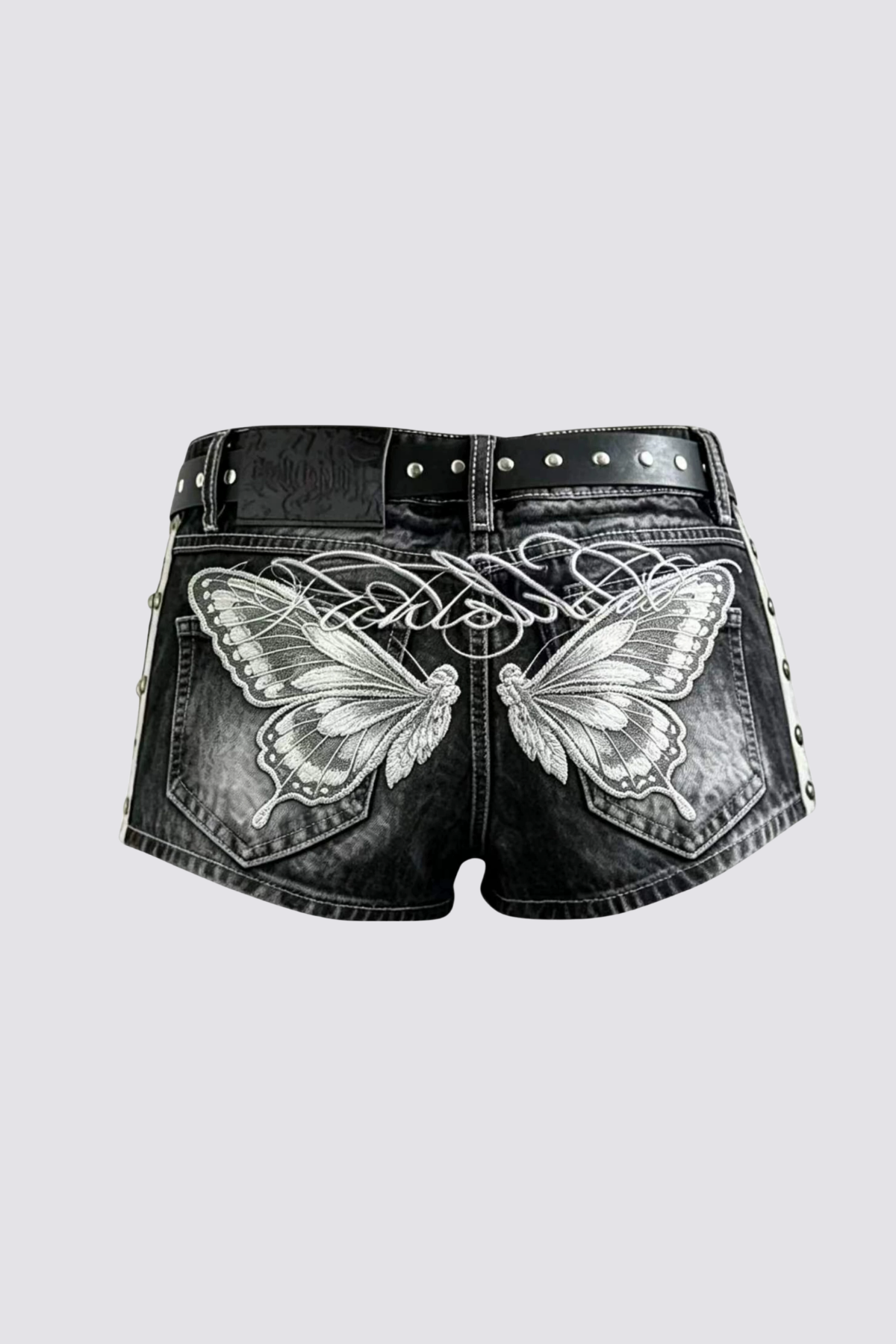 Prime Grain Butterfly Embroidered Denim Shorts