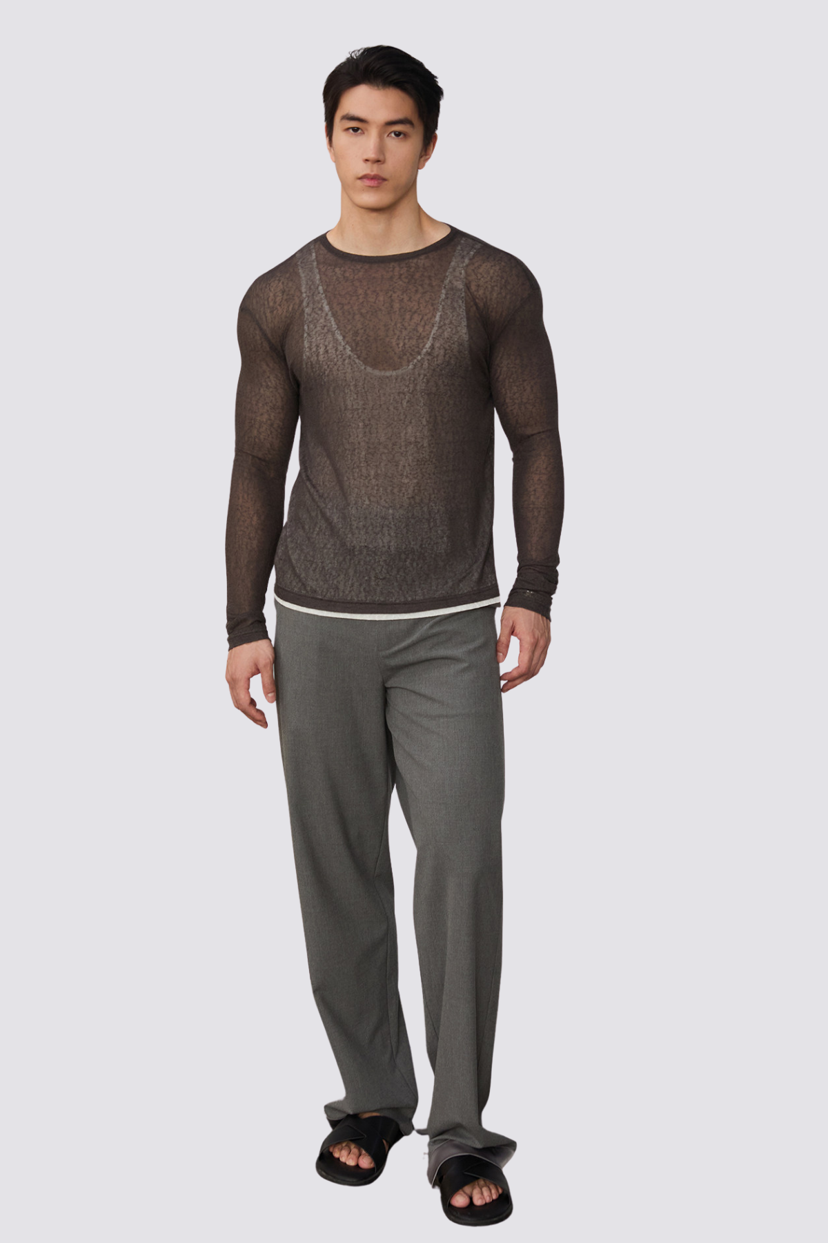 Pulse Net Mesh Long Sleeve Layered Top Black
