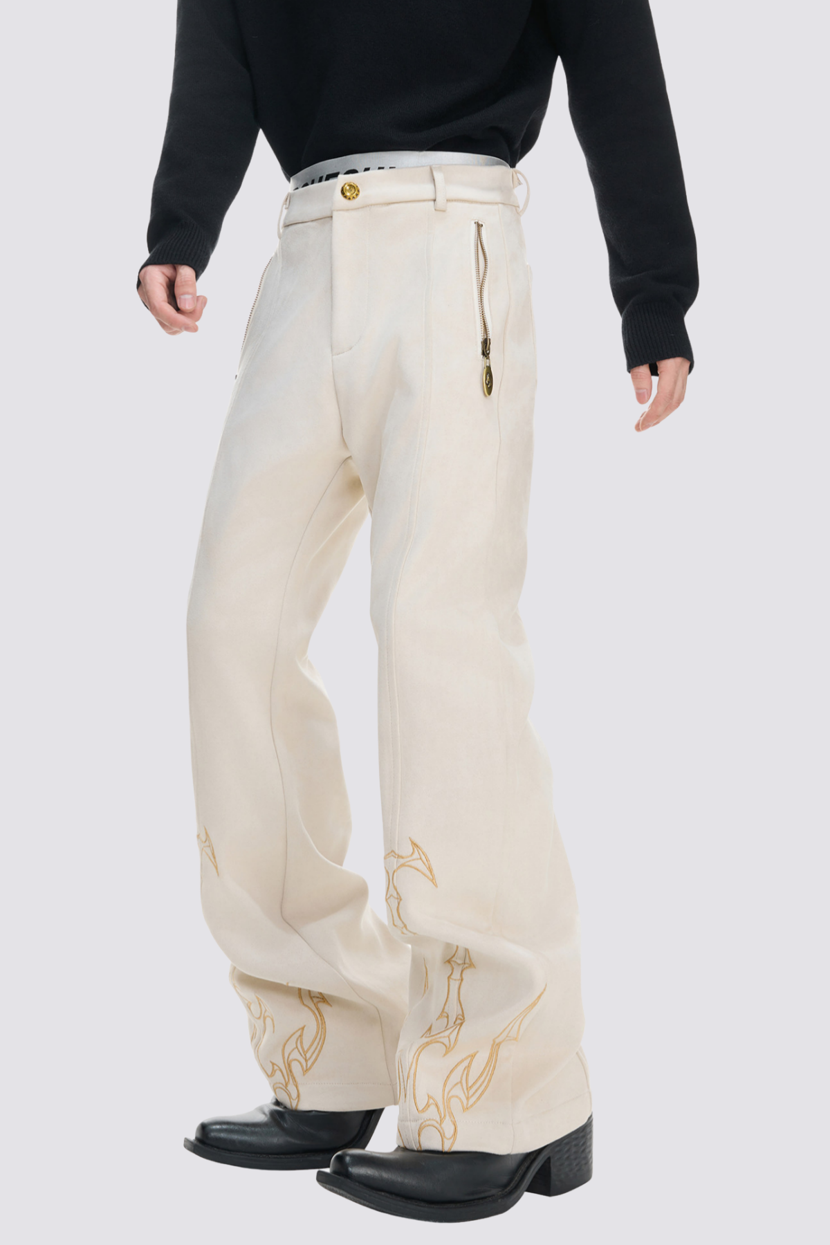 Quiet Utility Embroidery Straight Pants White
