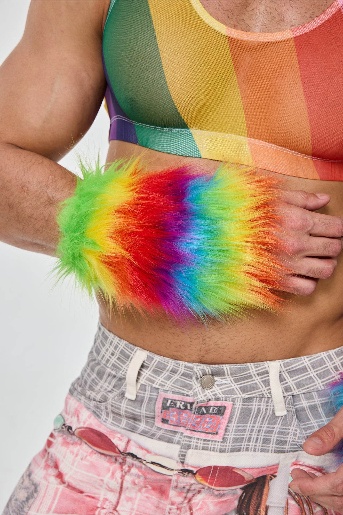 Rainbow Pulse Faux Fur Sleeves