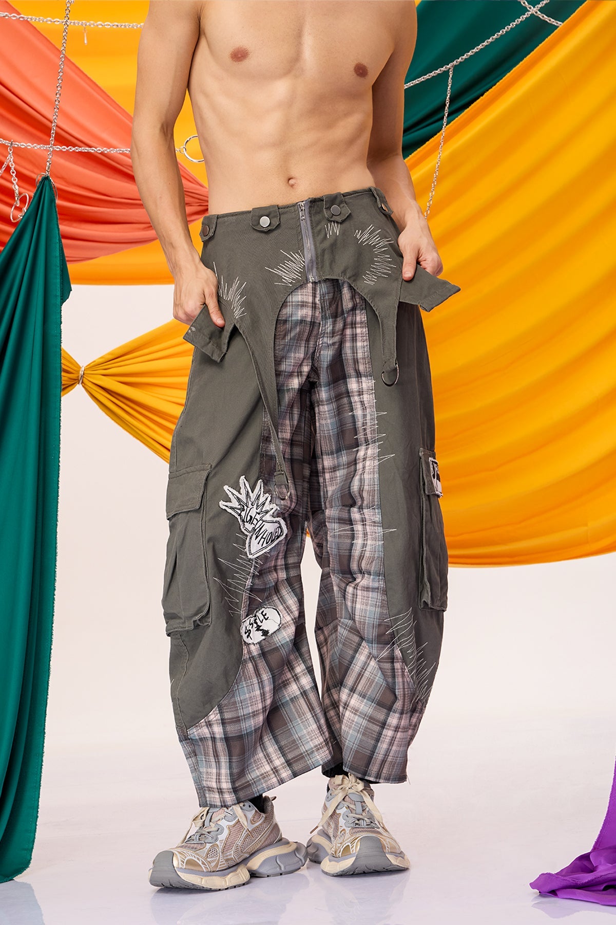 Road Silence Plaid Wide Leg Jeans
