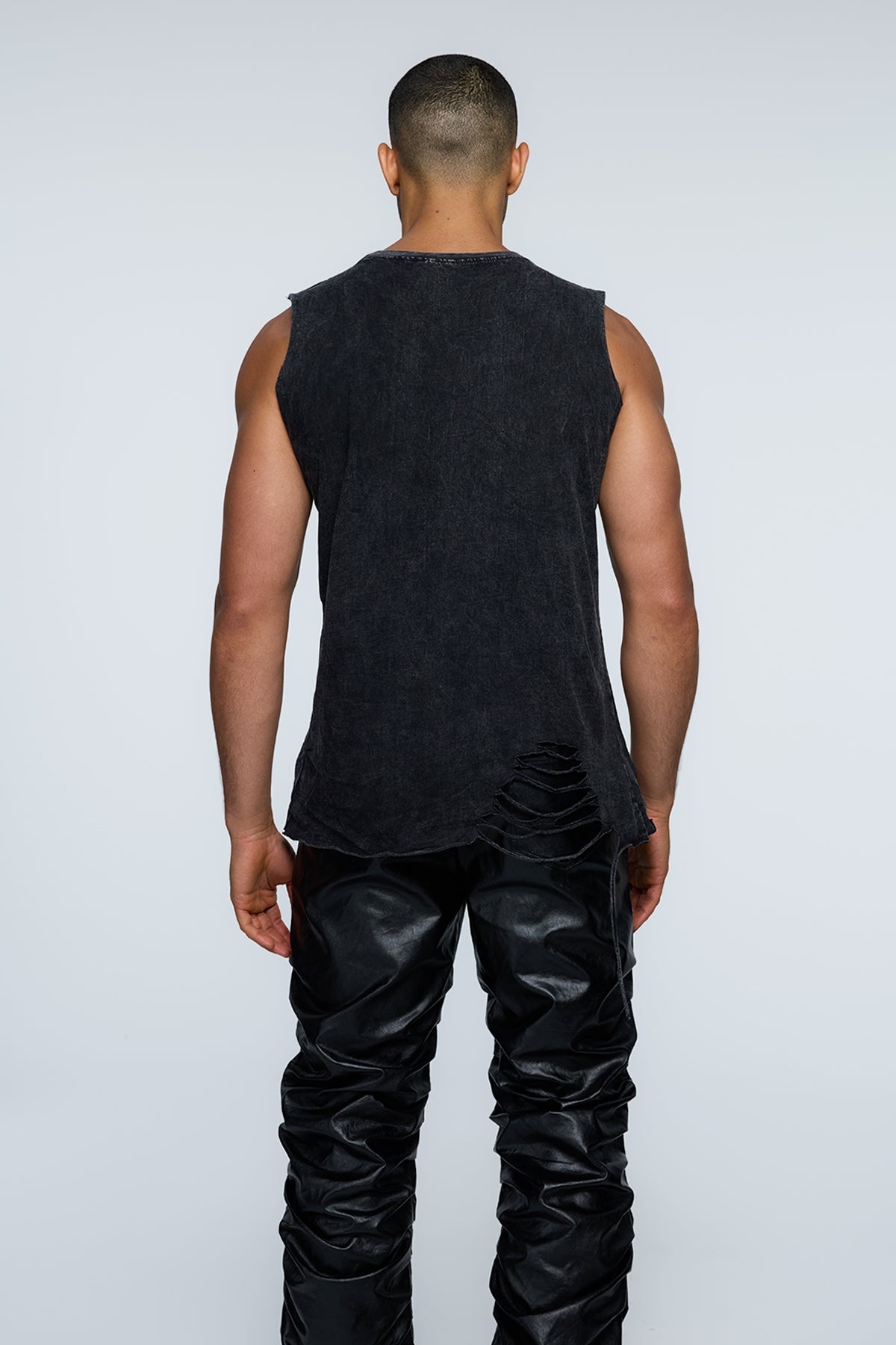 Rugged Dark Ripped Chain Vest
