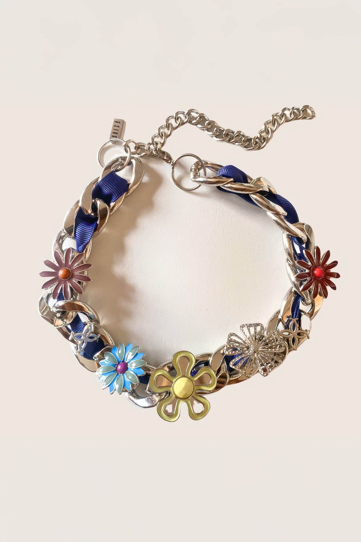 Satin Floral Cuban Chain - Unisex Ribbon Necklace Statement Piece