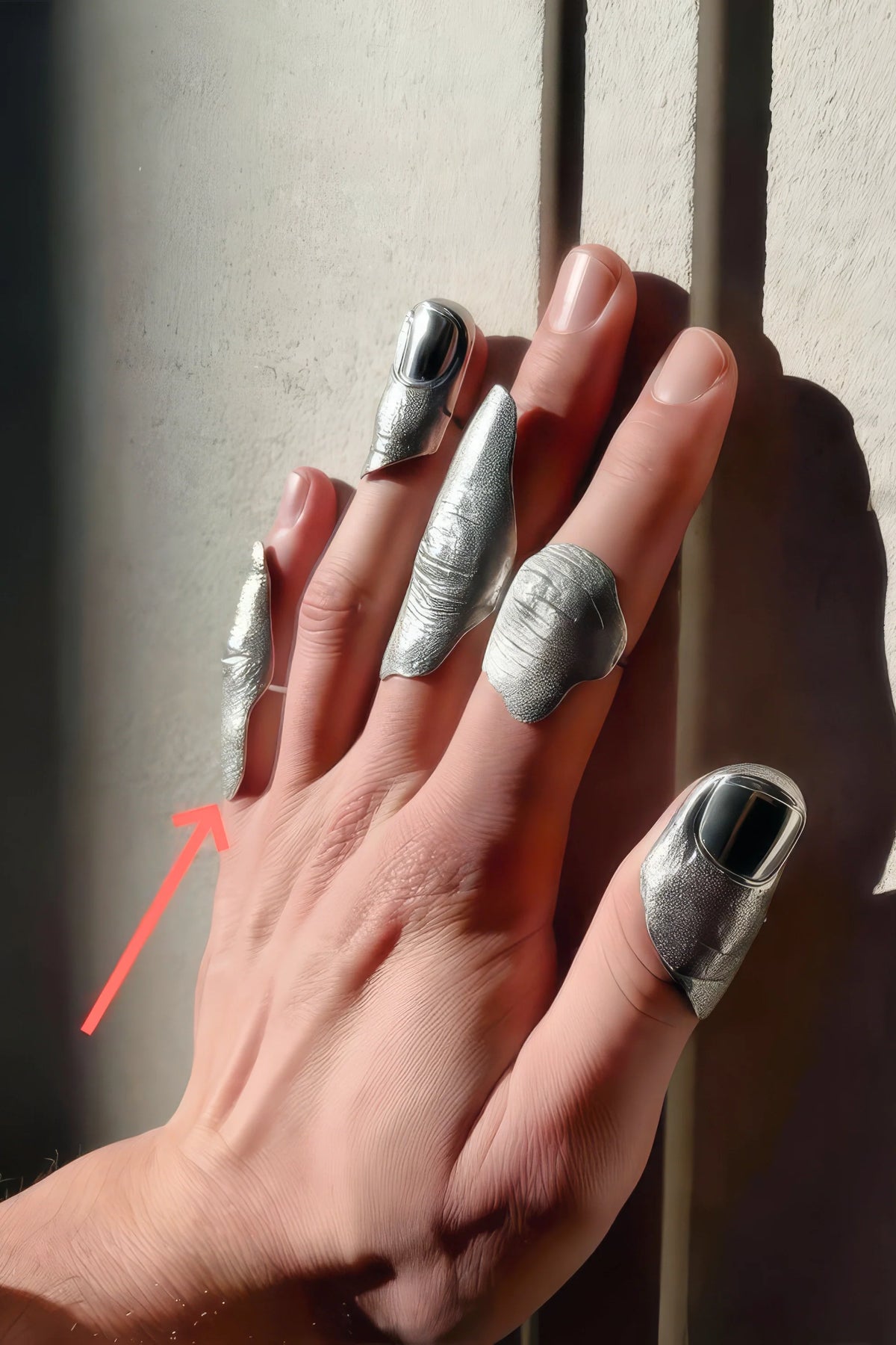 Irregular Textured Silver Knuckle Ring Set – Full Finger Minimalist Stackable Rings