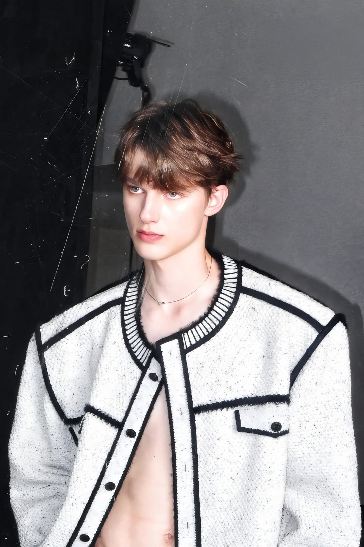 Knitted Sweater Jacket with Mark Pen Design