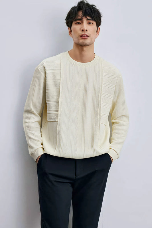 Men's Long Sleeve Knit Sweater with Textured Pattern