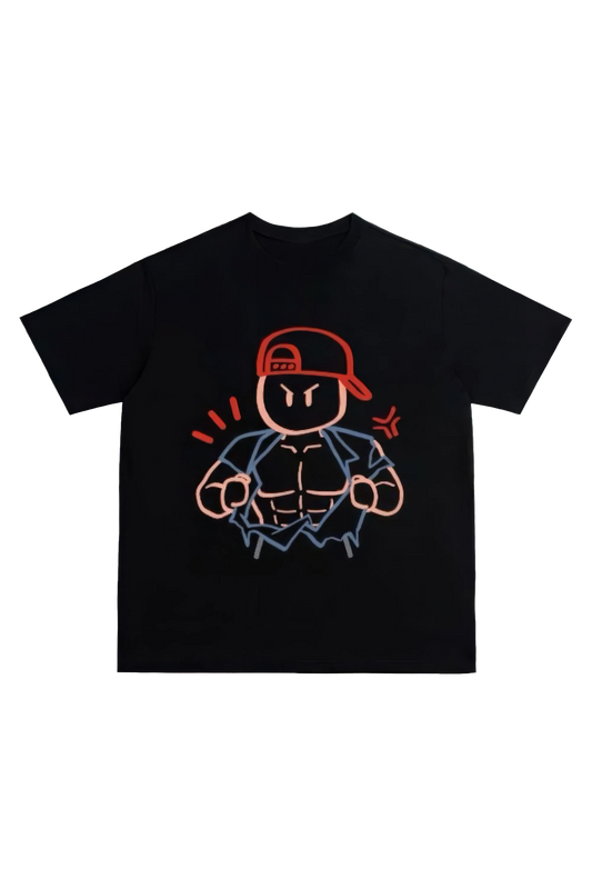 Gym Cartoon Print Cotton Crew Neck T-Shirt