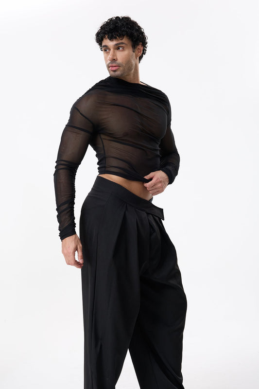 Shadow Drift Long Sleeve Ruched Mesh Top