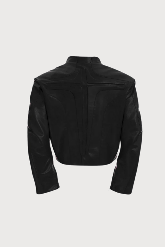 Sharp Coil Long Sleeve Leather Jacket Black